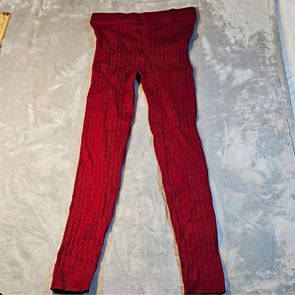 IMMODEL Women's Red Solid Ribbed Knit Ankle Leggings L Stretch Elastic S-9491-L